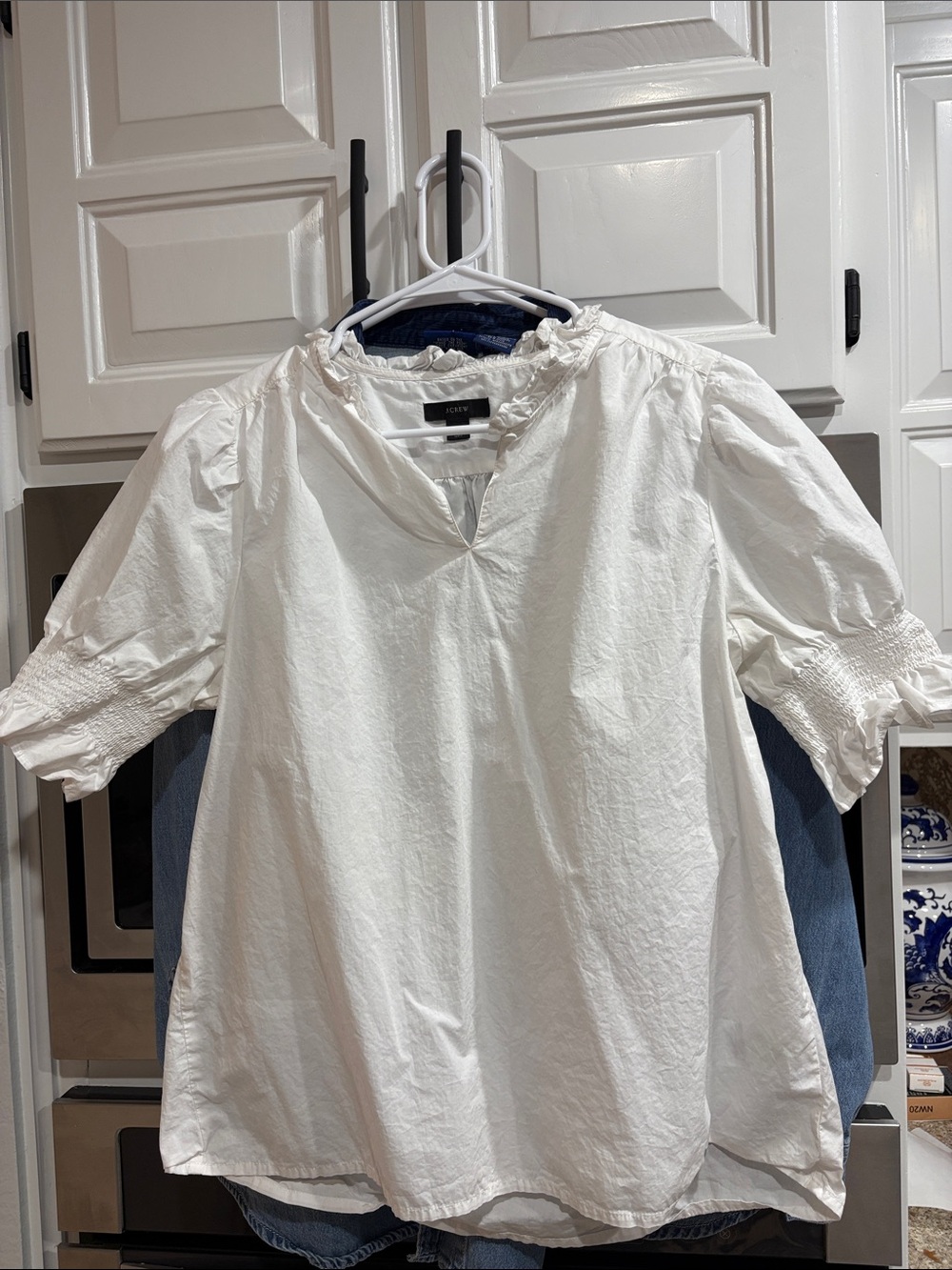 J. Crew White Puff Sleeve Peasant Top